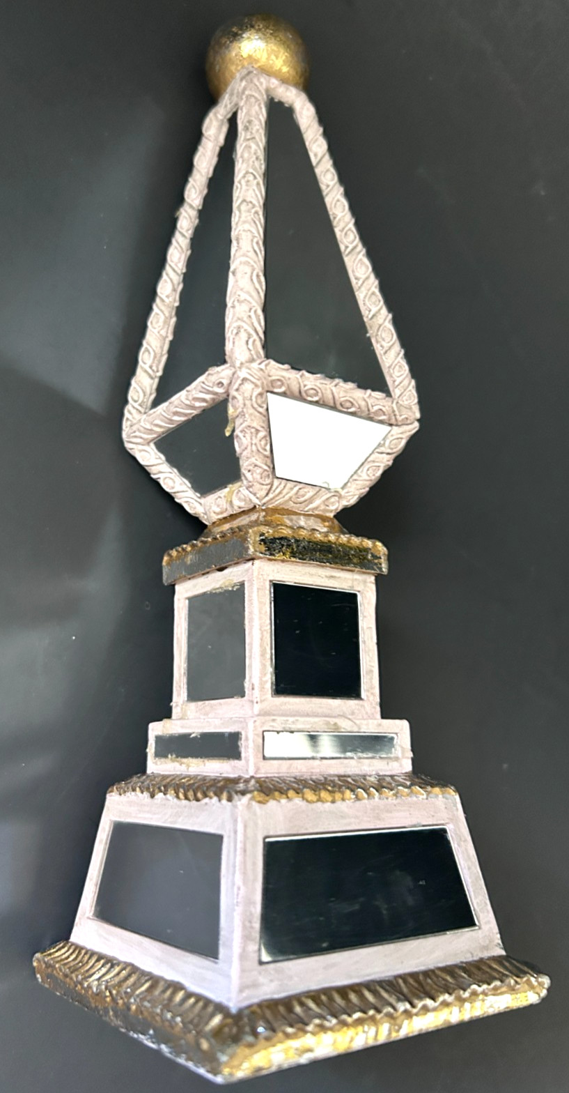 Vintage Hollywood Regency Mirrored Decorative Art Deco Gold Silver Obelisk 9.5″