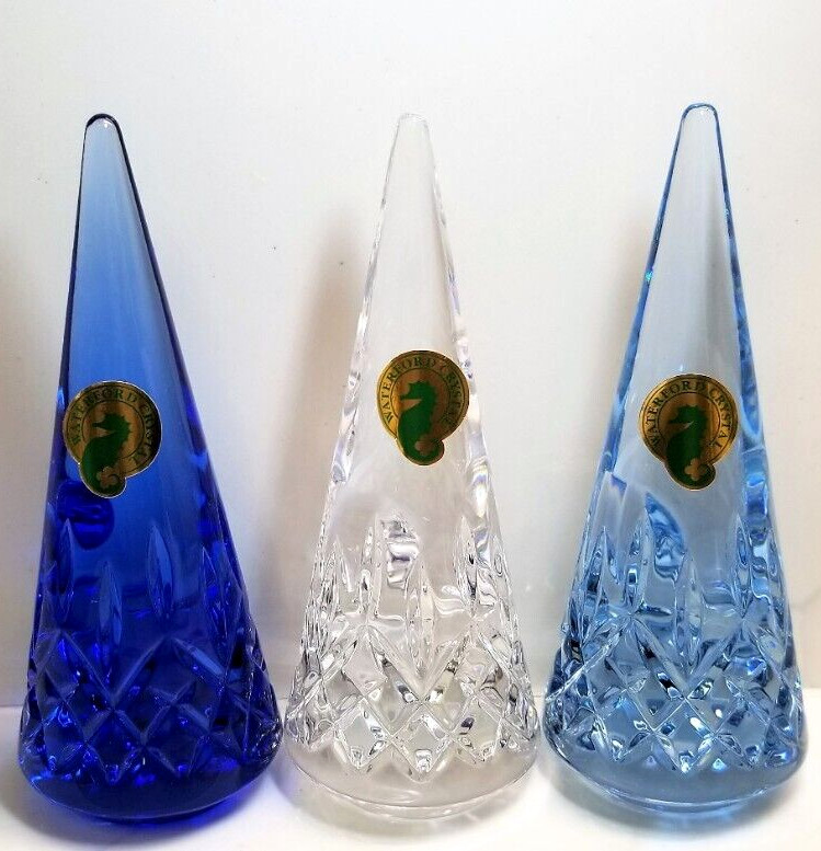 Waterford 2020 Christmas Tree Set of 3 4.9″ Topaz Ombre Mix Boxed w/tags 1055095