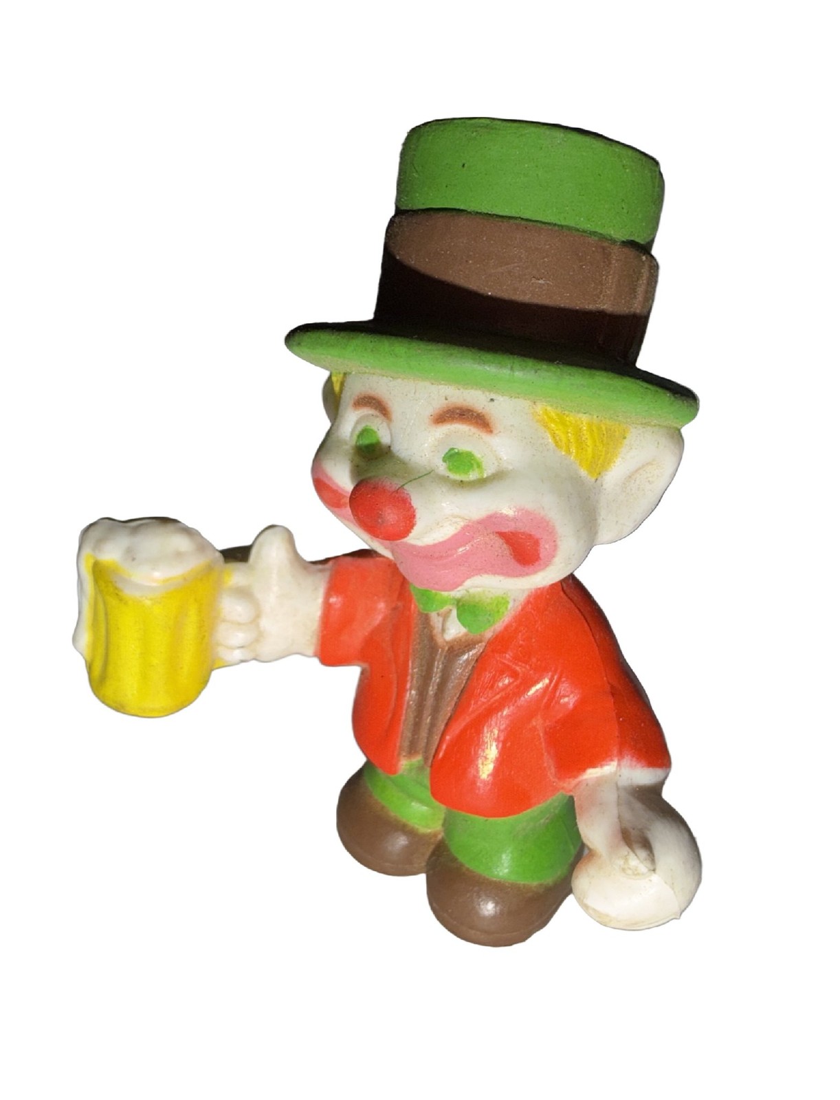 Clown Leprechaun Beer Stein Figurine Green Red White Yellow Brown Collectible