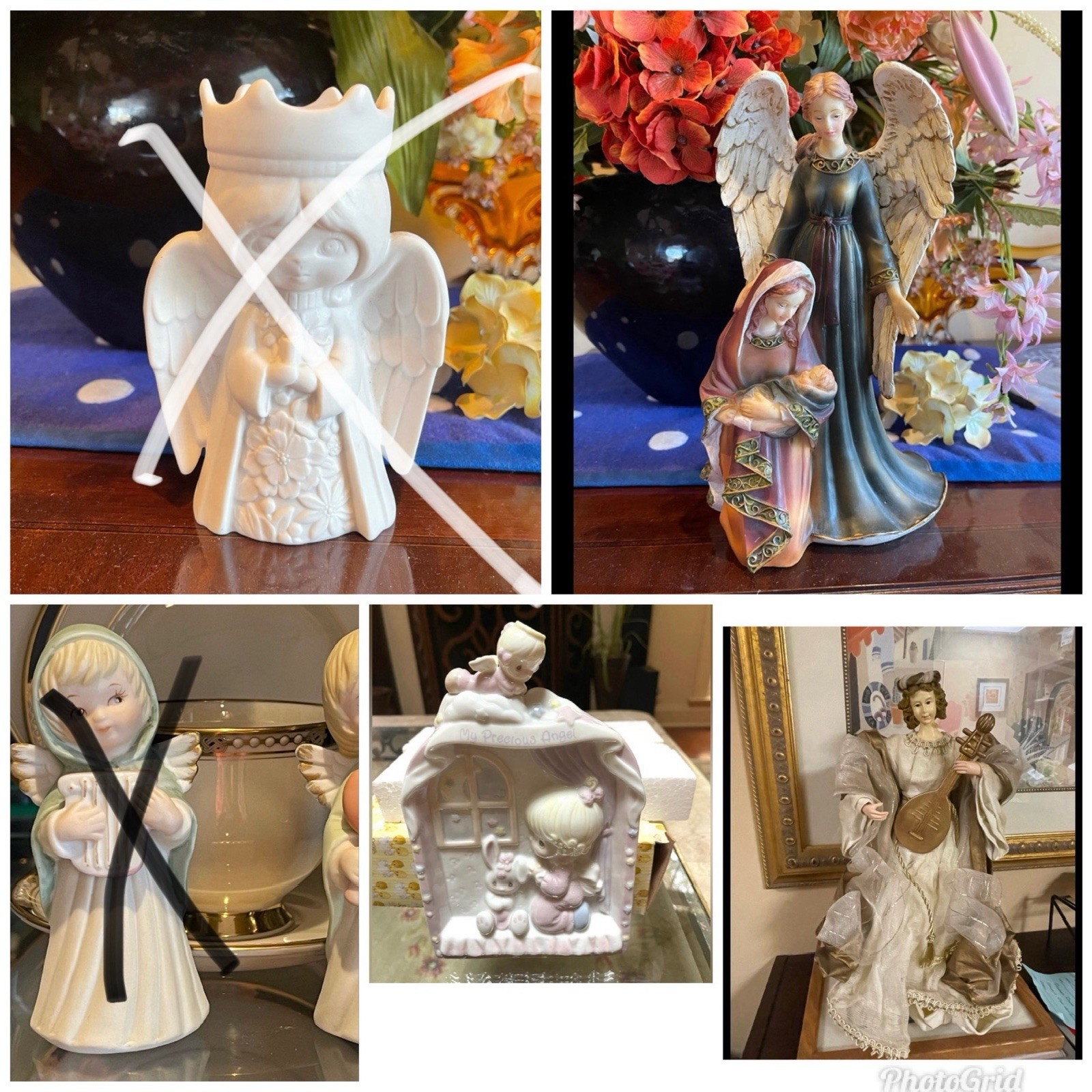 Angel Savior Is Born Holy Family Nativity Scene 11.5” Metal Wings Harp Musician