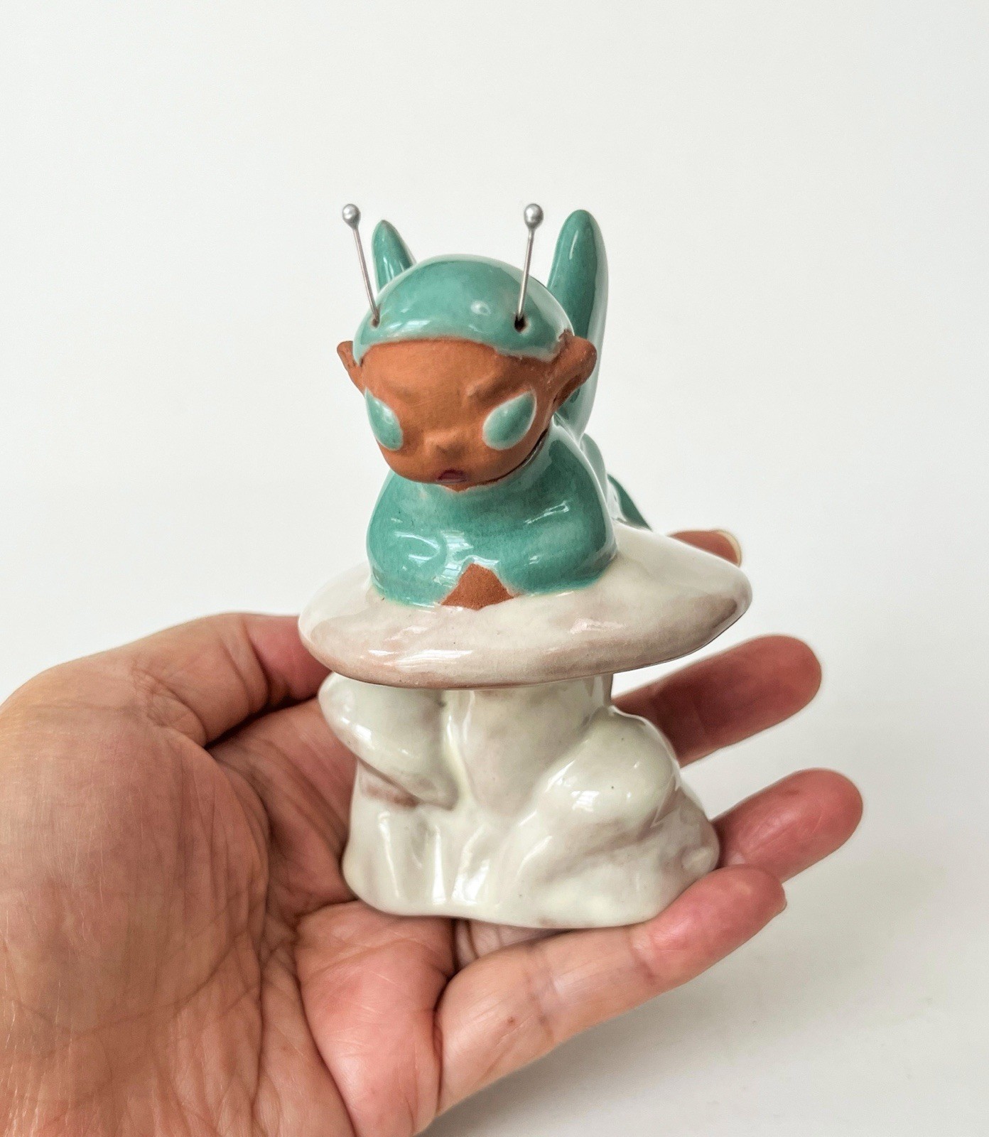 Elf Pixie Mushroom Doll Studio Pottery Figurine Porcelain Red Clay Porcelain VTG