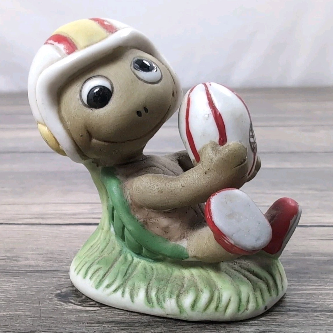 Vtg Enesco Football Turtle Ceramic Figurine Made In Taiwan 2.75″ Accent Decor