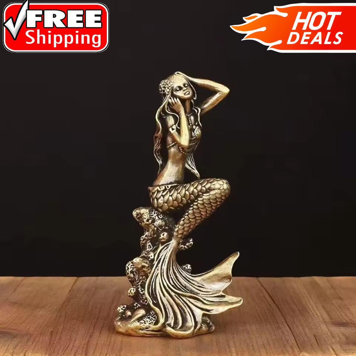 Vintage Brass Mermaid Beauty Girl Model Small Figurine Statue Ornament Gift