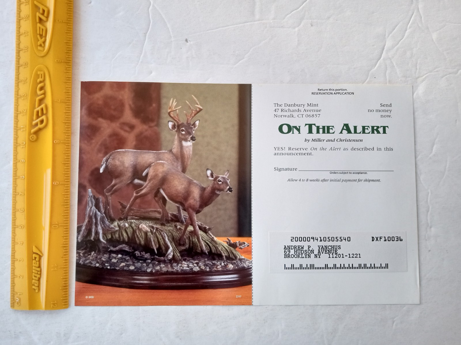 Danbury Mint “ON THE ALERT” Whitetail Deer Unused RESERVATION APPLICATION Form