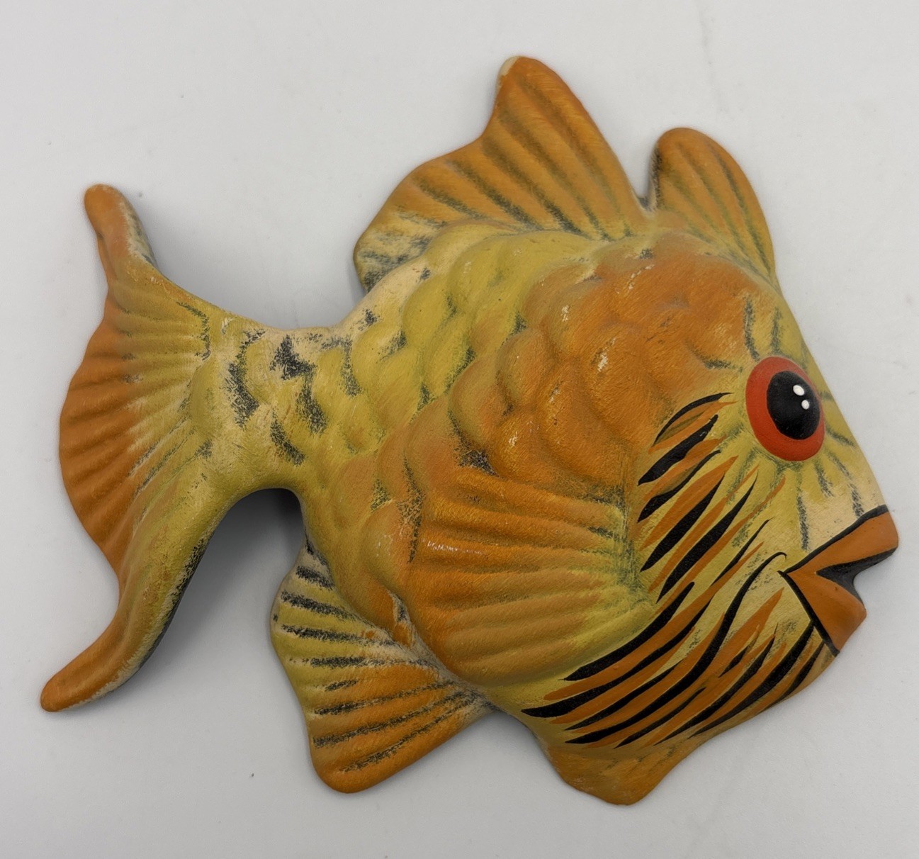 1950’s Vintage Chalk Ware Fish Wall Hanging Goldfish Hand Painted Orange Gold