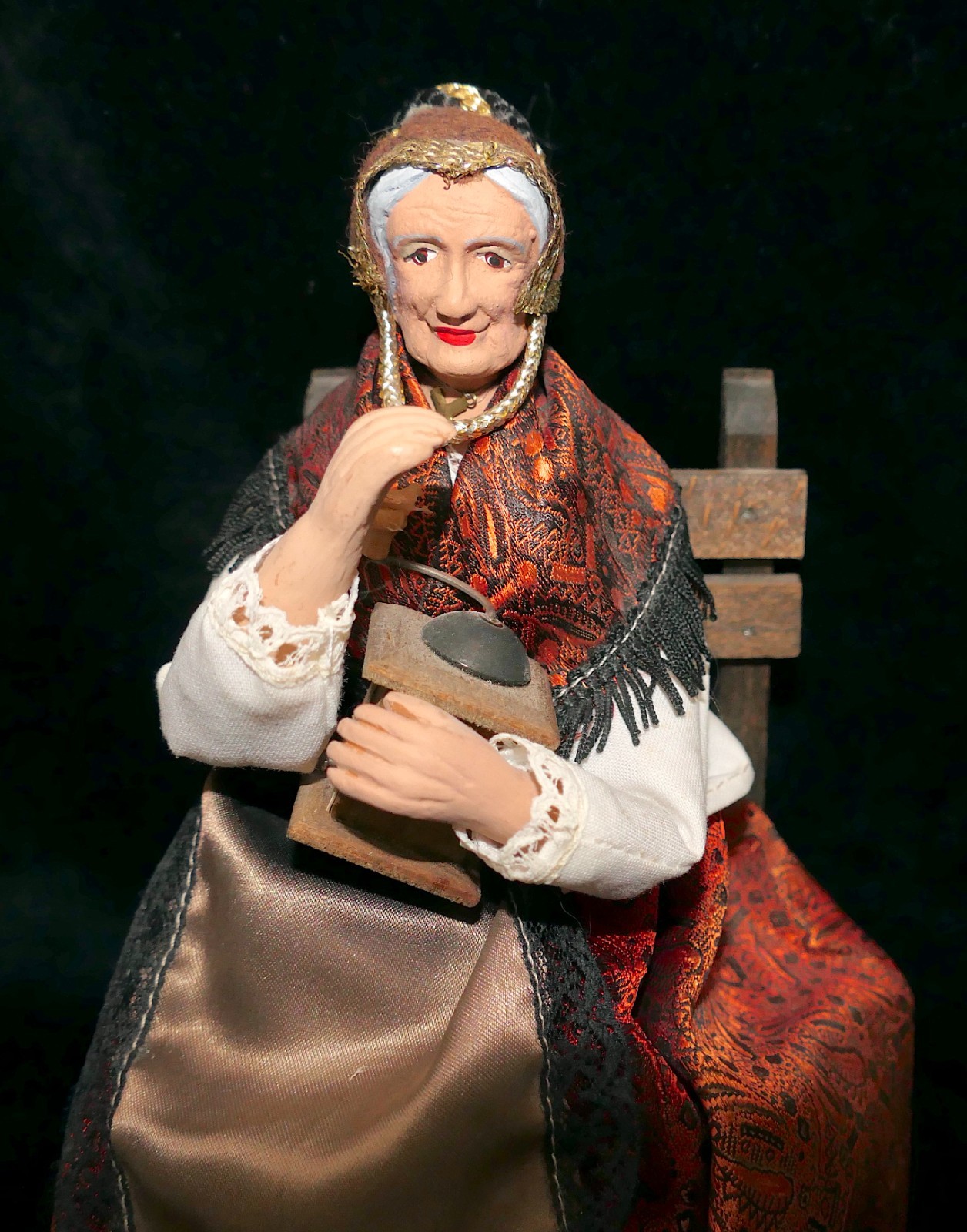 Vintage 1950s French Santon by GASQUET H/P Terracotta Old Woman w/Coffee Grinder
