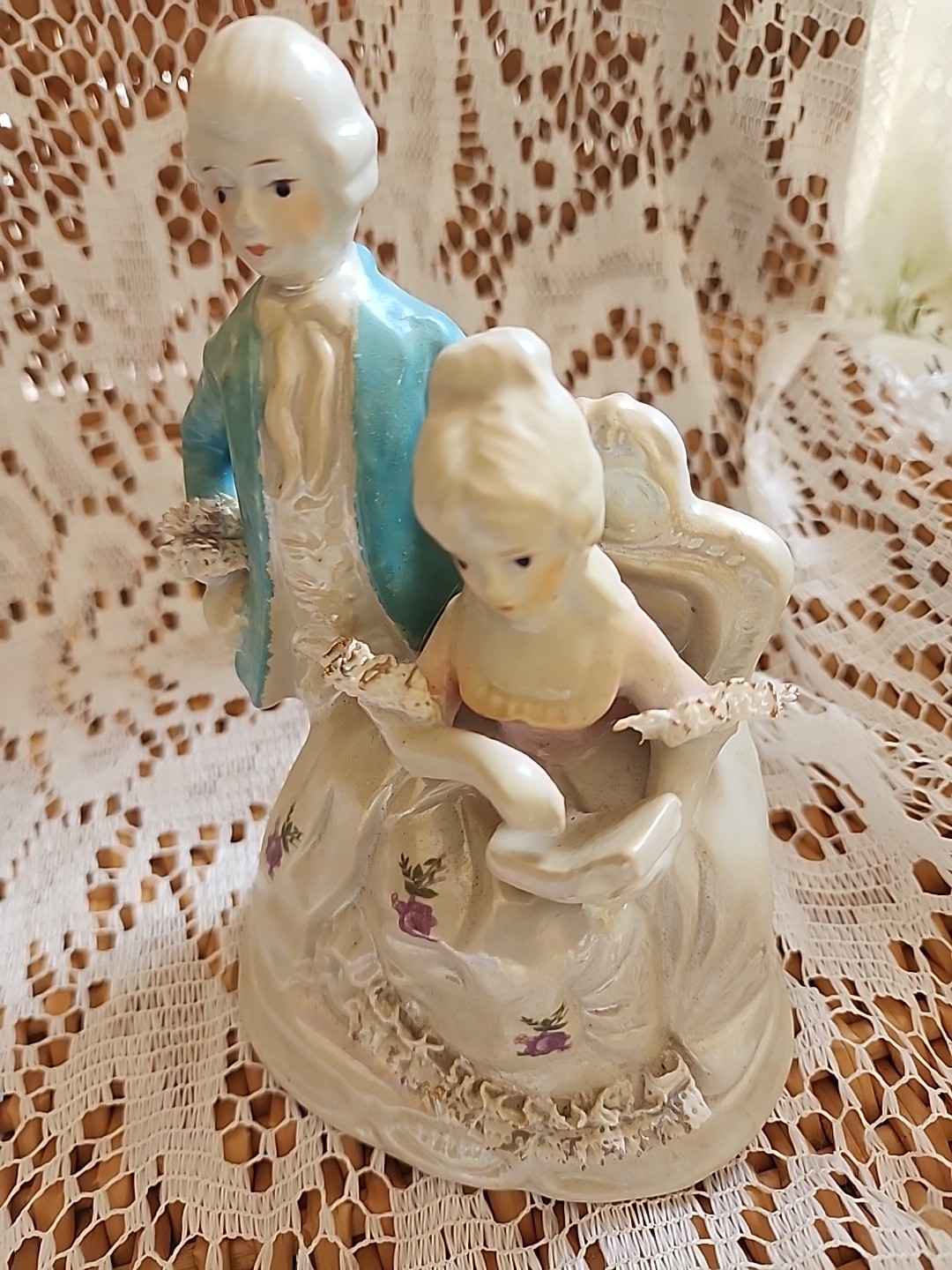Vintage Victorian Styled Couple Porcelain Lusterware Iridescent Figurine China