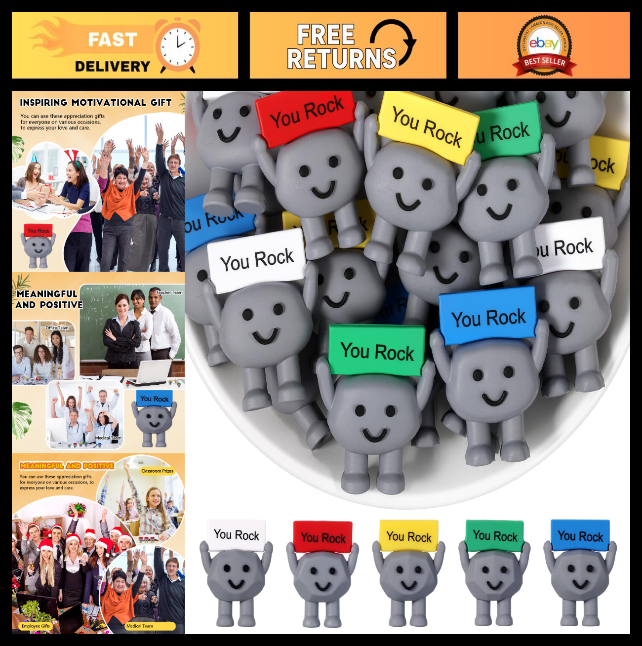 25 Pcs Mini Rubber You Rock Toys – Positive Motivational Gifts & Figurines
