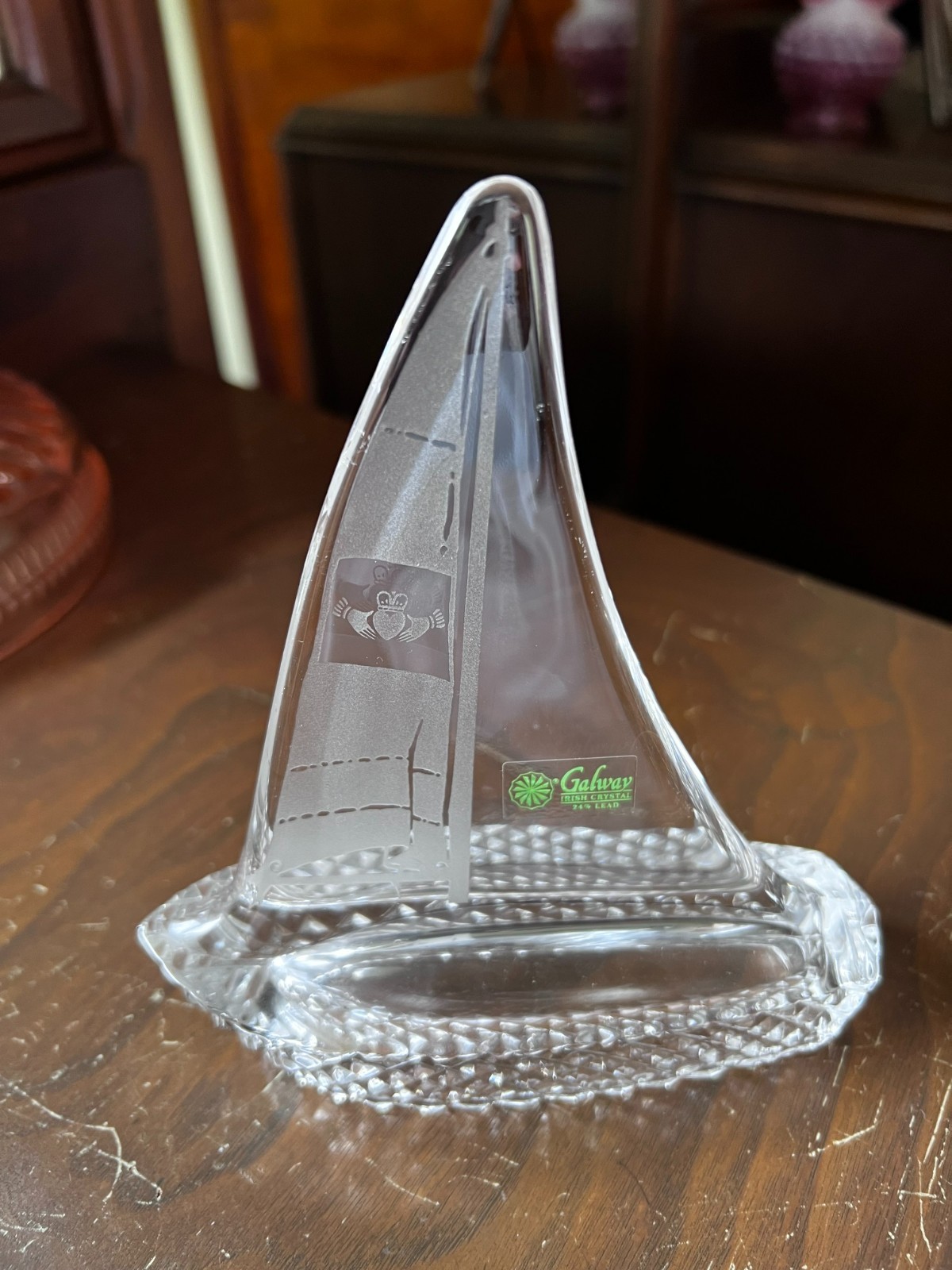Vintage SAILBOAT/ YACHT #624 GALWAY Irish Crystal 5″X 5.5″ NAUTICAL Paperweight