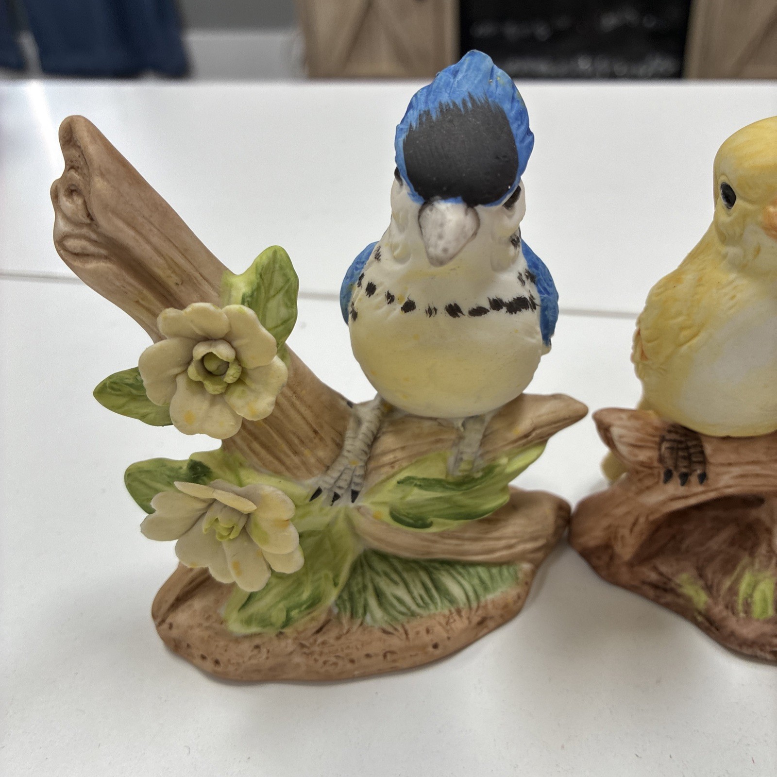 Bird Figurine Set of 4 | Songbirds on Flowers | Spring Gift Decor 4” Porcelain