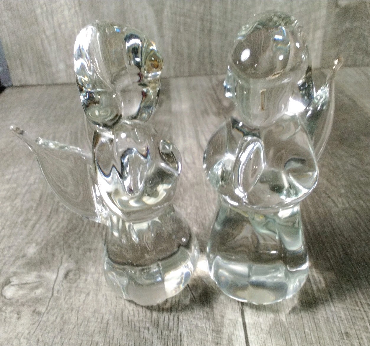 Vintage Pair Art Glass Clear Praying Angels Made In Taiwan