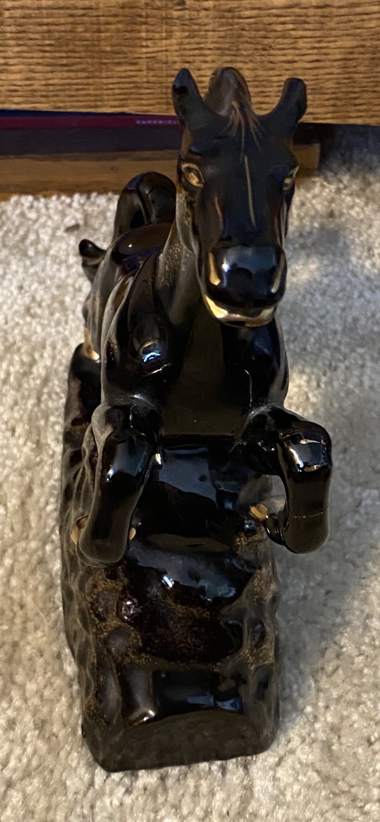 Mid-Century Modern Black & Gold Rearing Horse Figurine Ceramic READ DESCRIPTION