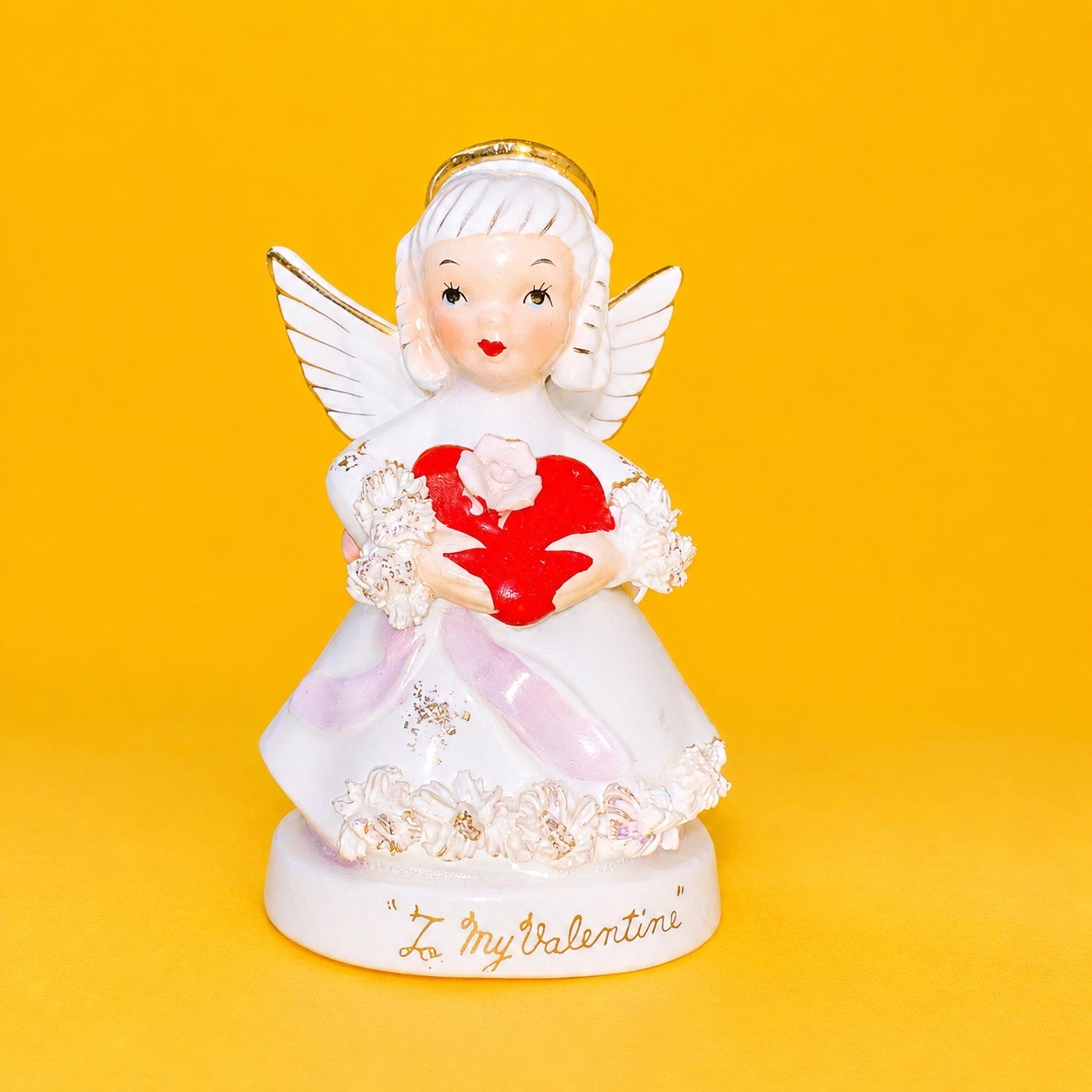 ❤️ HAPPY VALENTINES DAY Cute February Angel Girl Figurine Vintage Kitsch Napco