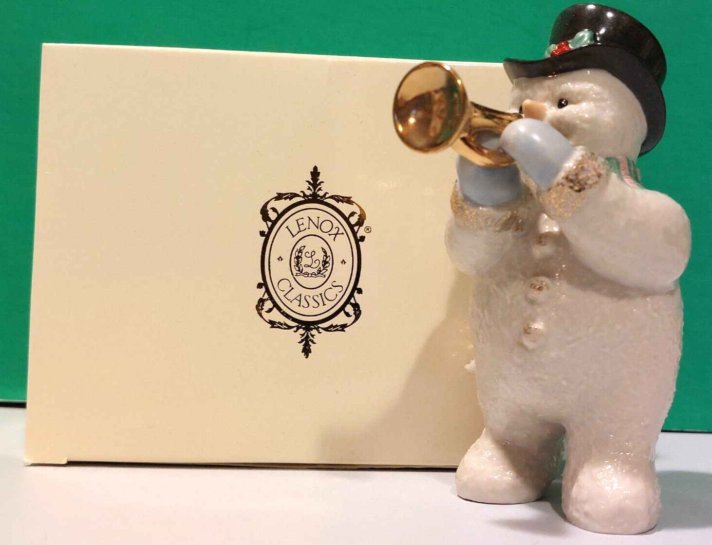LENOX SNOWMAN SWING Holiday Horn sculpture Trumpet — NEW in BOX