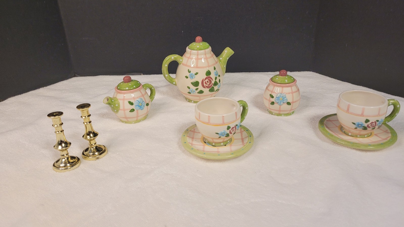 Mary Engelbreit Rose Patch Child’s Tea Set By Enesco 1998 Complete Set of 5