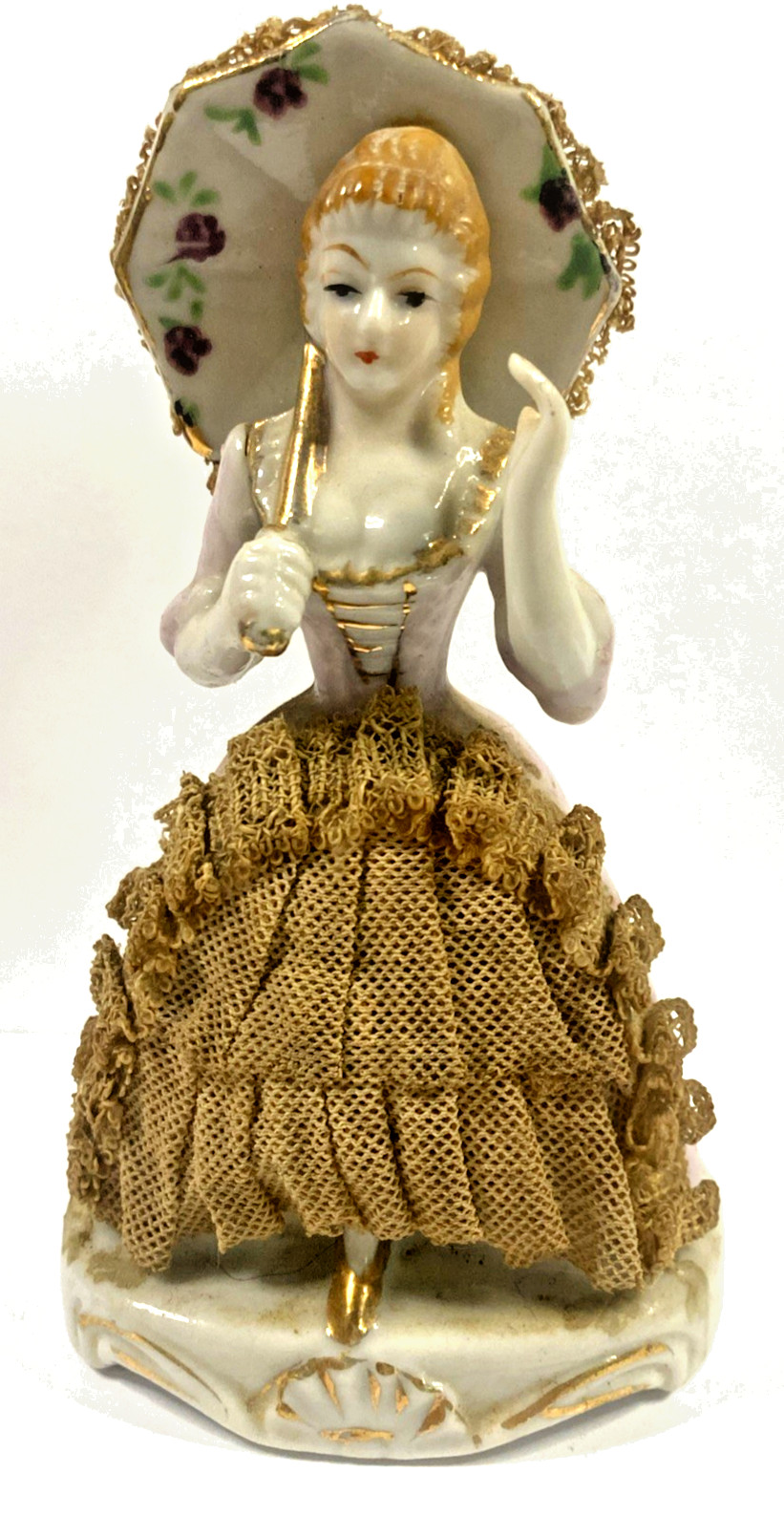 Vintage Lace Victorian Lady Women Umbrella Porcelain Figure Figurine 4.5 inch