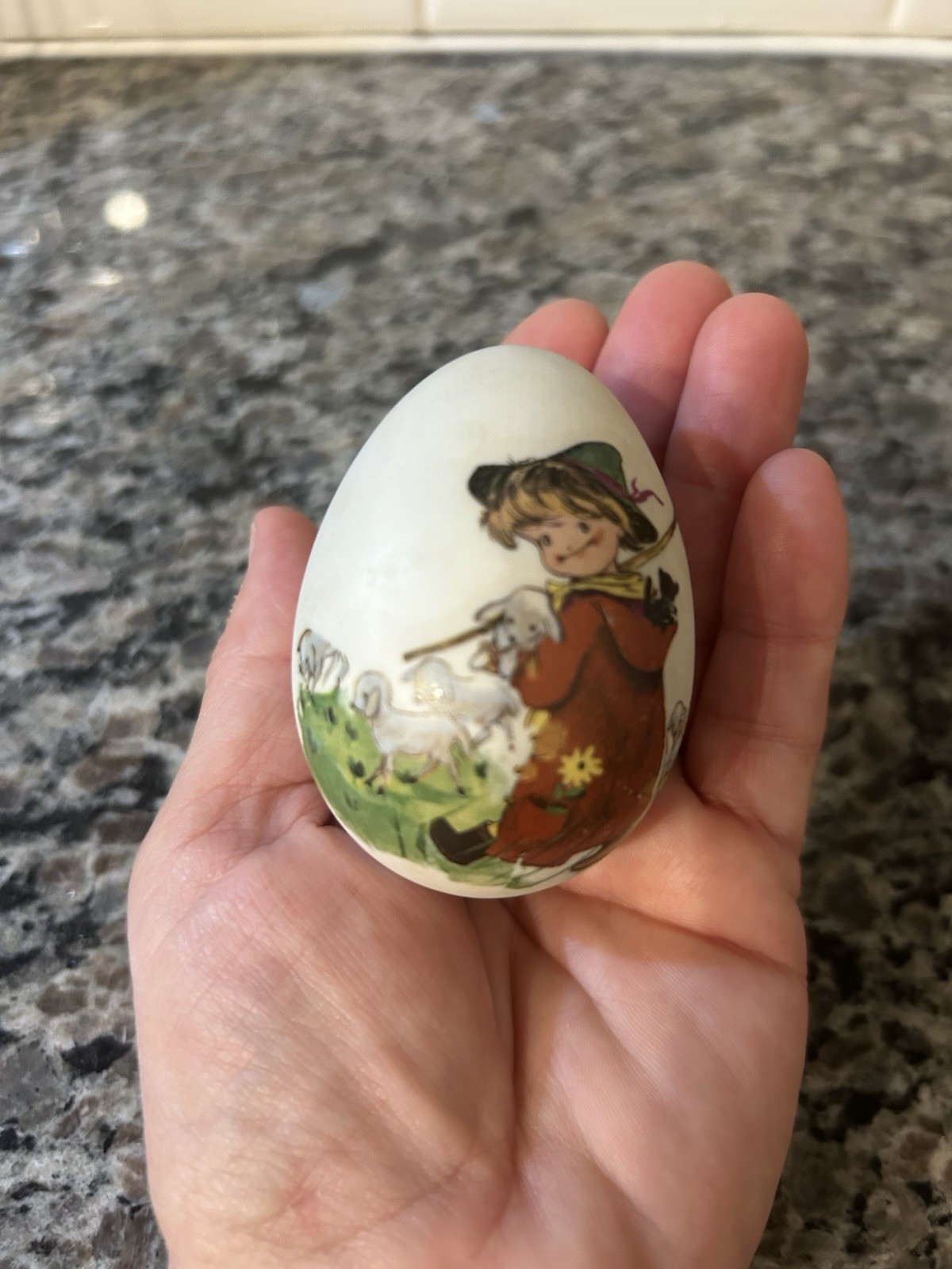 Vintage Artist Signed Steve Deaver 1973 Ceramic Egg Shepard Lamb