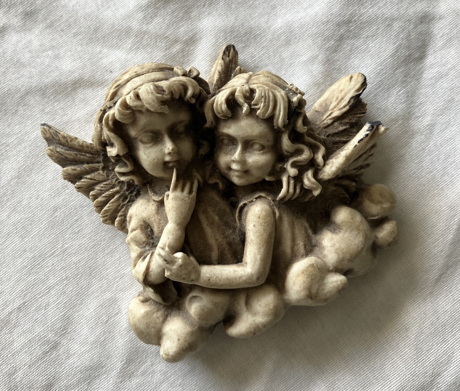 Vintage Detailed Cherub Angels Plaster Chalkware Resin or Stone Accent Art