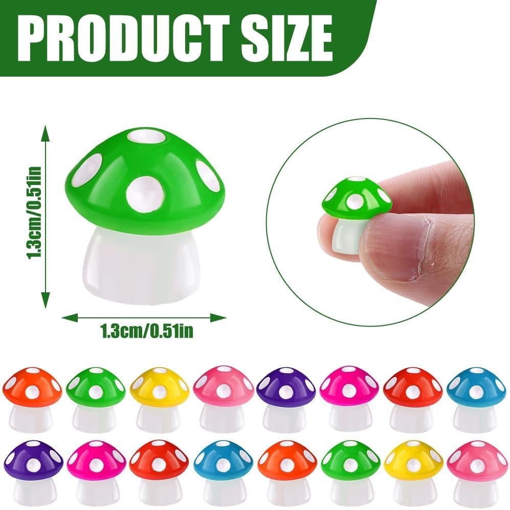 Vibrant 100pcs Tiny Resin Mushrooms – 8 Colors for Creative Miniature Landscapes