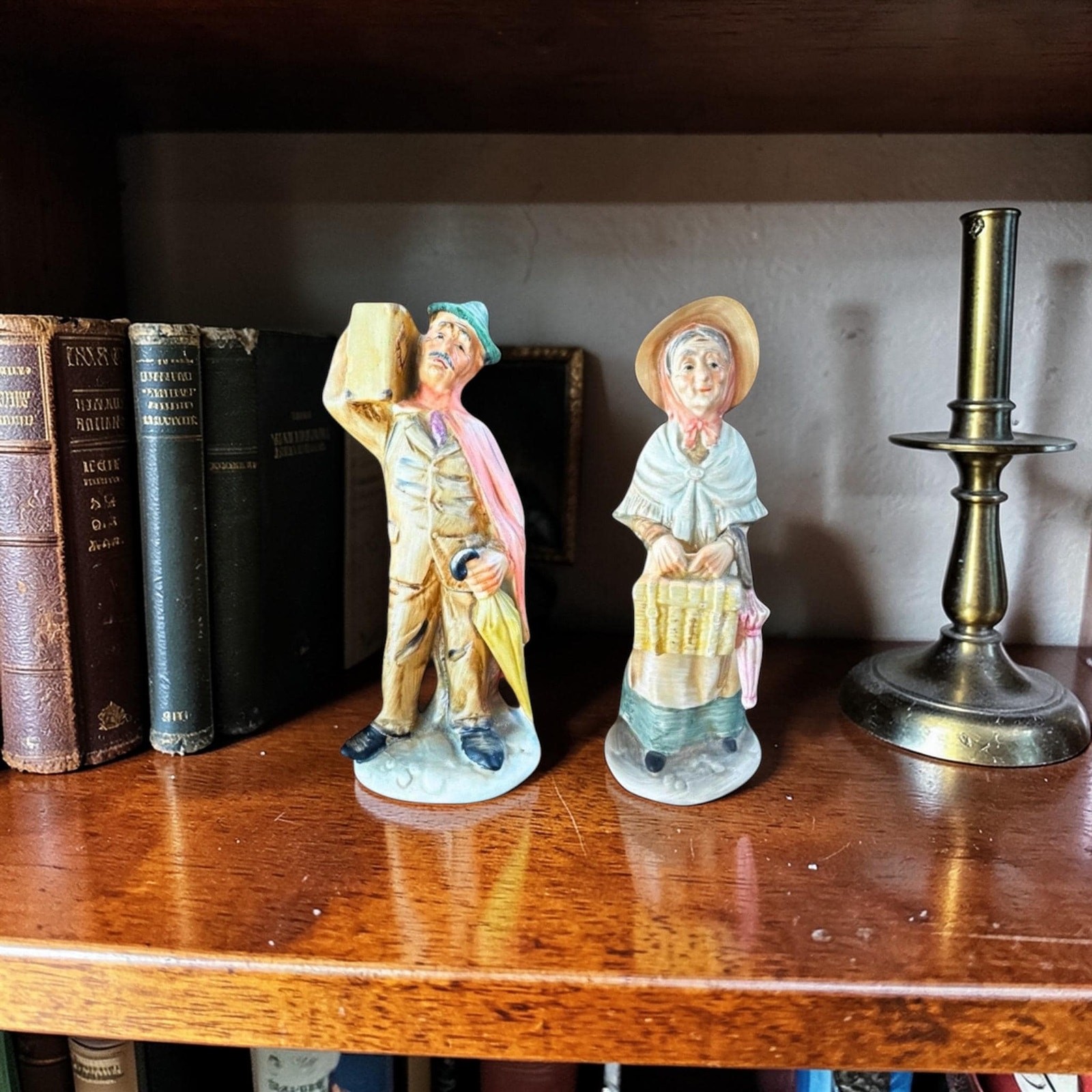 Antique Hand-Painted Market Man & Women Figurines Made in Japan Mid-Century