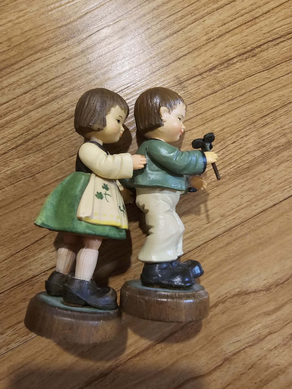 Vintage Anri Italy Boy and Girl Pair of Irish Figurines Shamrock St Patricks