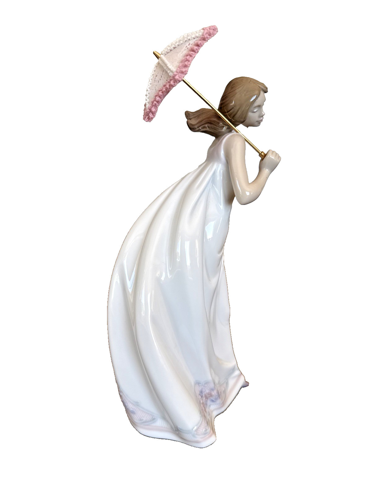 Vintage Lladro Afternoon Promenade 7636 Woman w/ Pink Gold Parasol Original Box