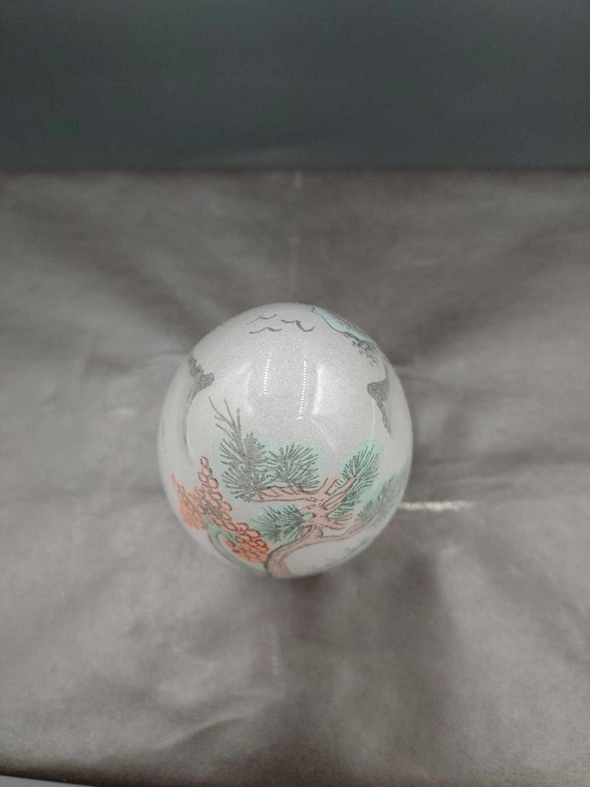Vintage Reverse Hand Painted Glass Egg Japanese Scene Mountain Tree – No Stand