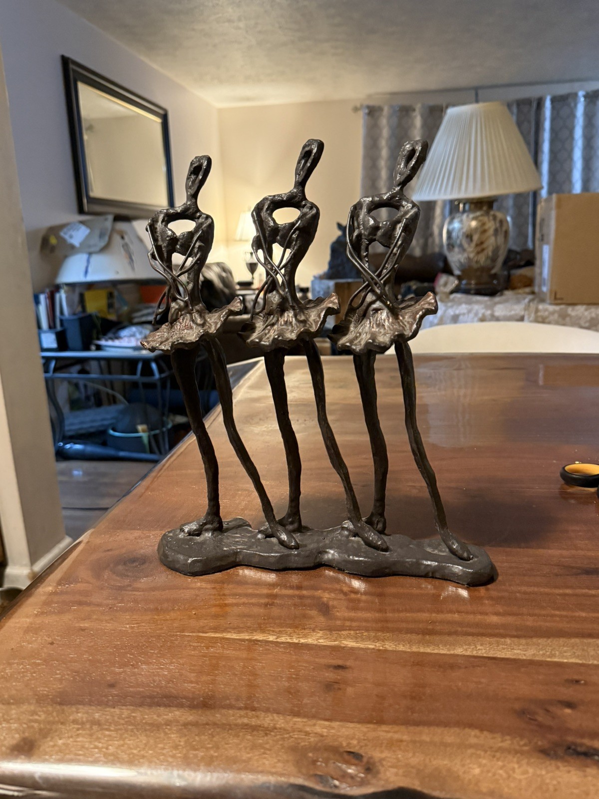 Vintage Heavy Metal/Bronze Abstract Art 3 Dancing Ballerinas Sculpture 12.5″tall