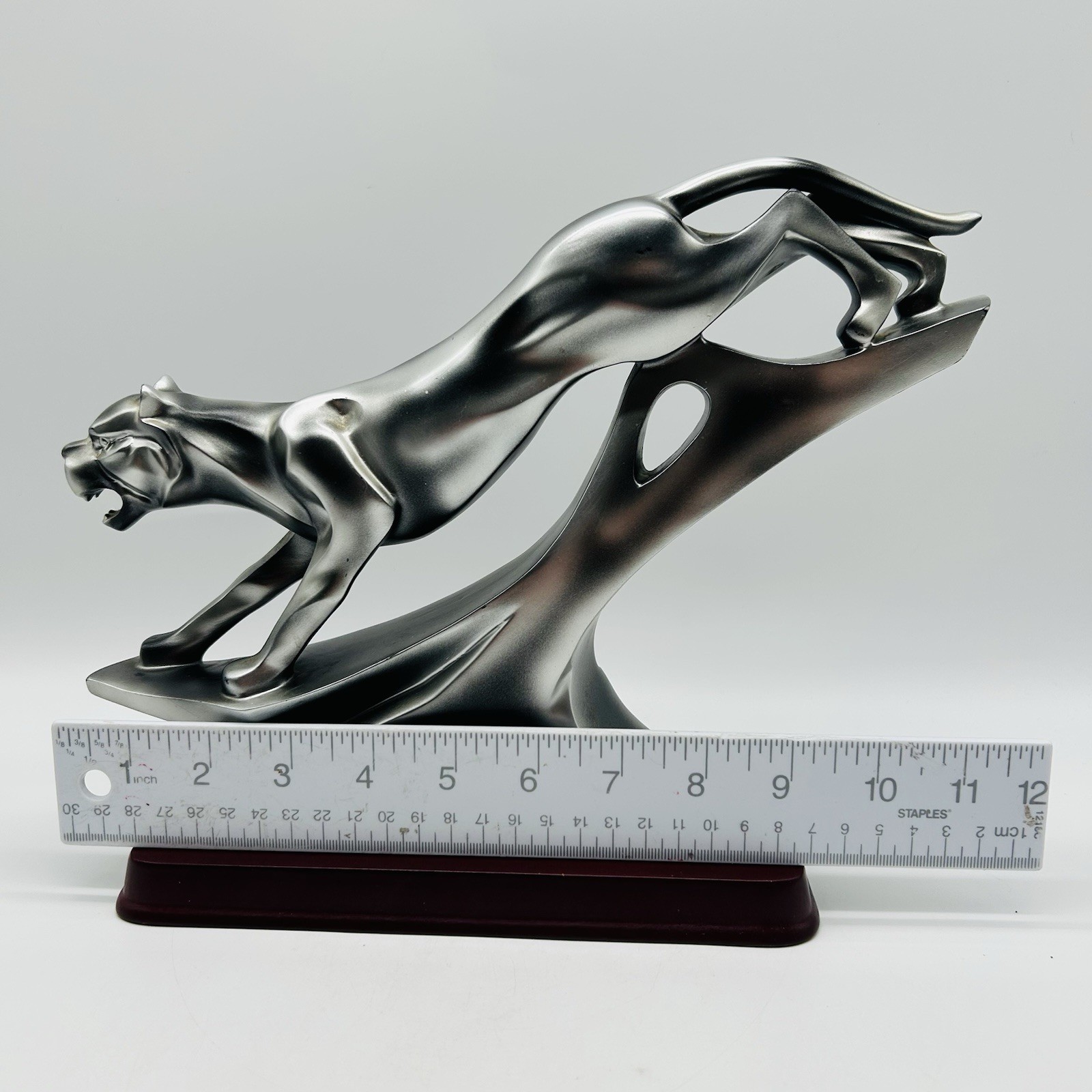 Herco Panther Puma Sculpture Modern Art Deco Style Silver Tone Figurine