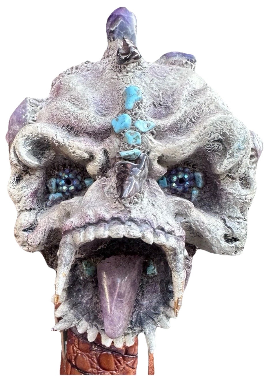 Signed Atkinson 1988 Snake Skull Staff Amethyst Turquoise Gothic Crystal 54.5