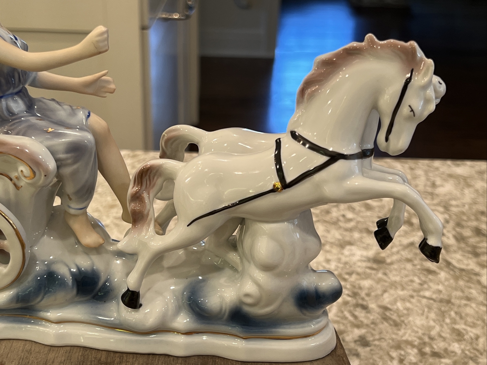 made in romania arpo porcelain lady charriot horses figurine Vtg