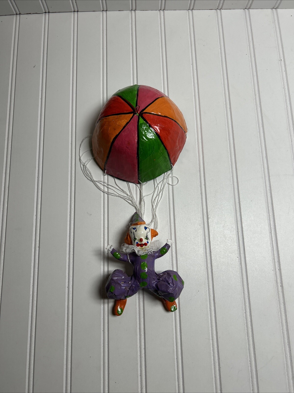 Vintage Paper Mache Clown Hanging Parachute 24″