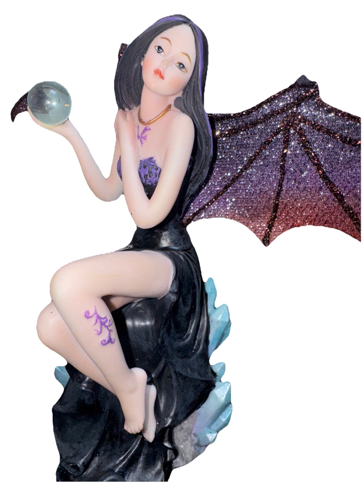Dark Fairy Witch Spirit Forest Magic Ball Sitting On Crystals Romantic Fantasy