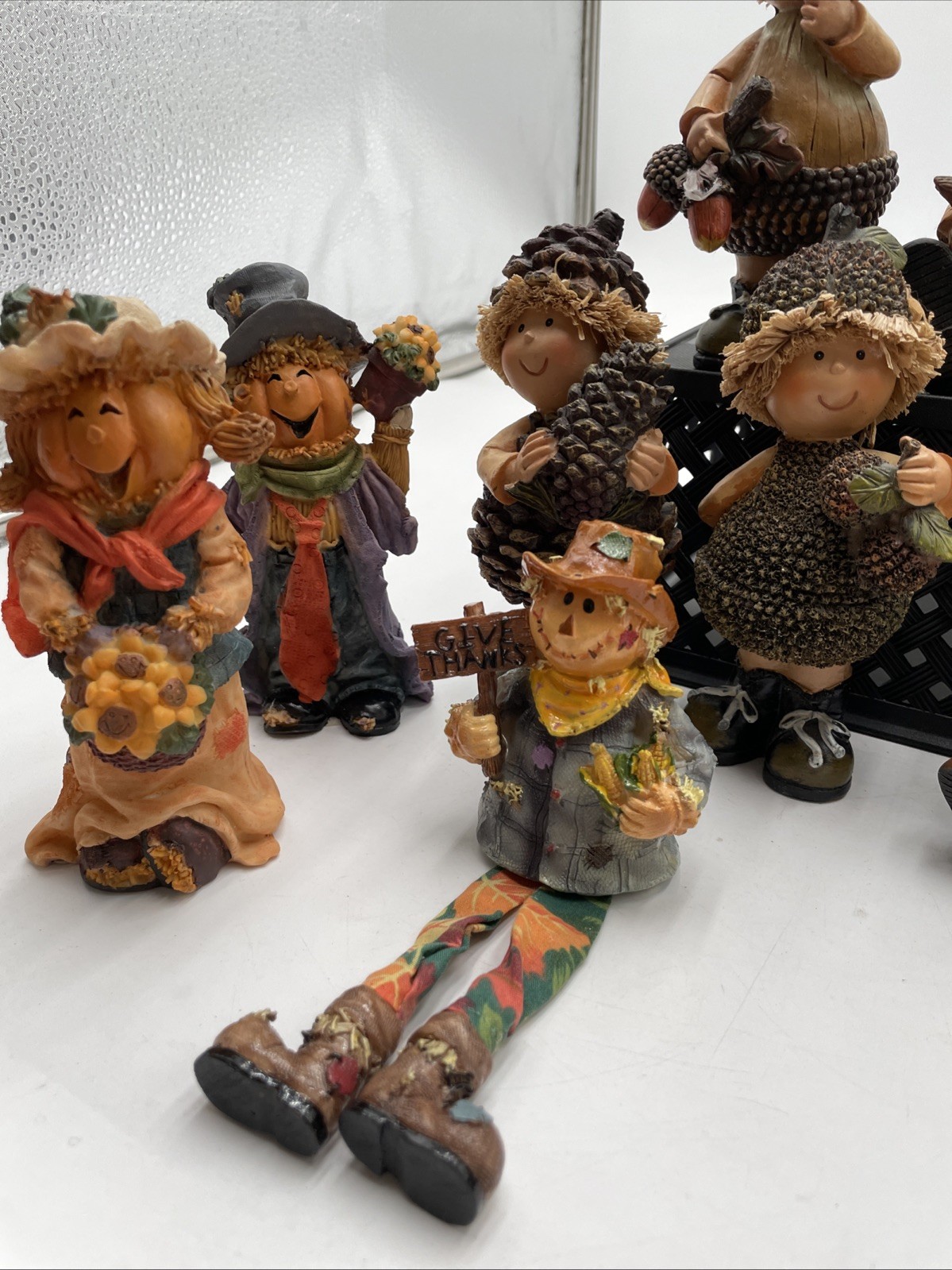 Mixed Lot 13 Autumn Resin Figurines Scarecrows & Forest Pinecone Gnomes