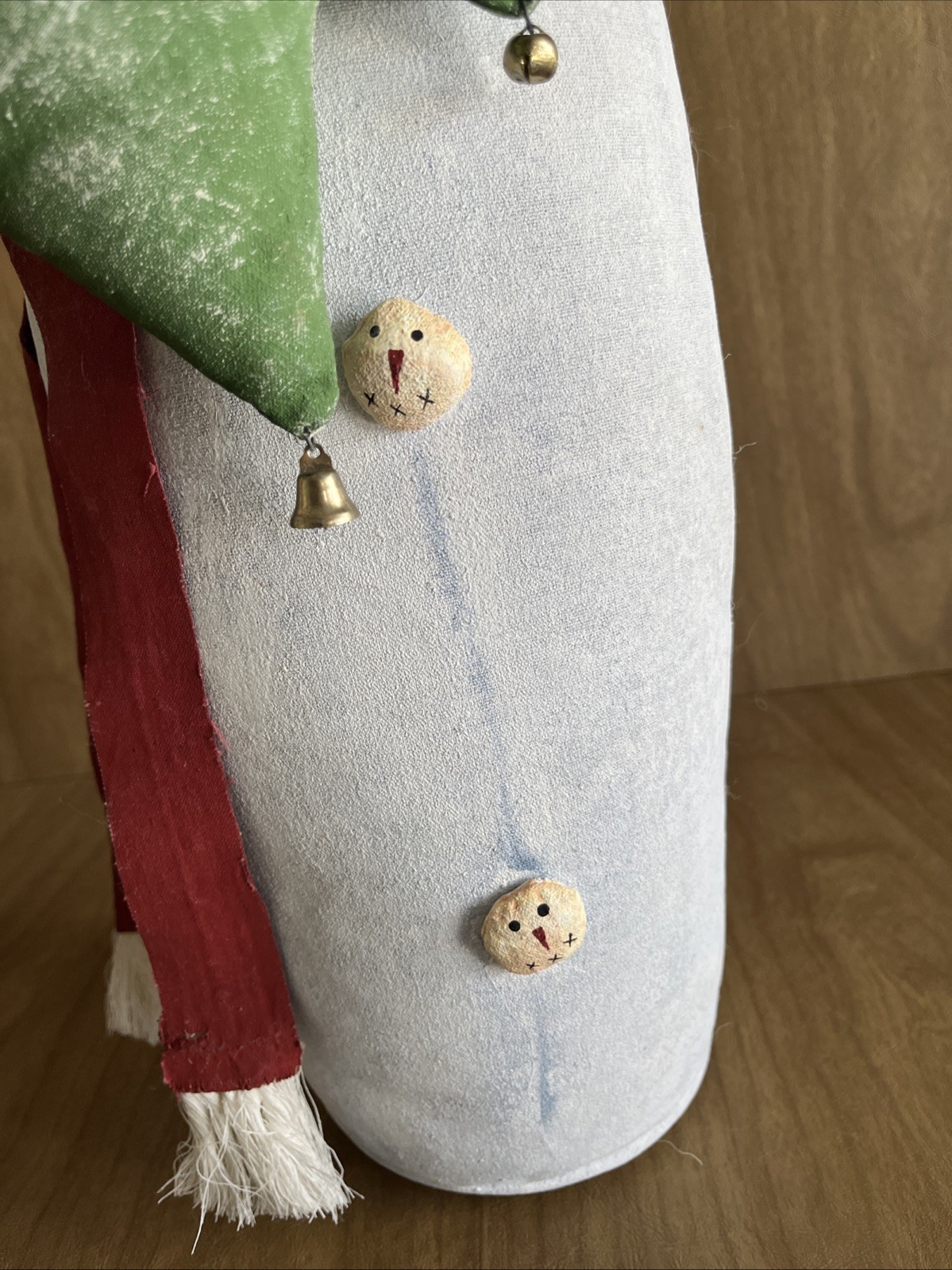 Painted Fabric Folk Art Rustic Snowman W Tree Christmas Decor Weighted 24”