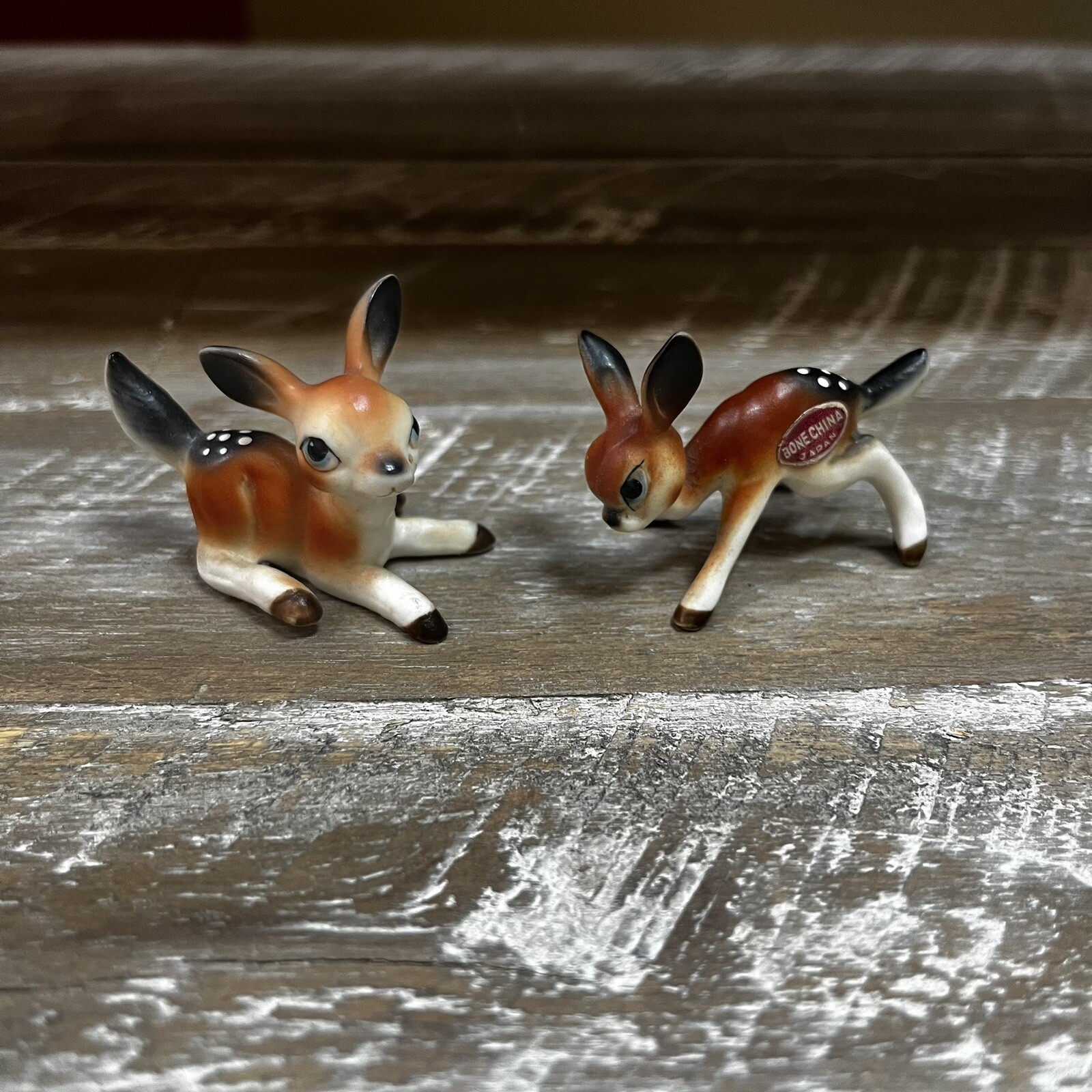 2 Miniature Deer Figurines Bone China Japan