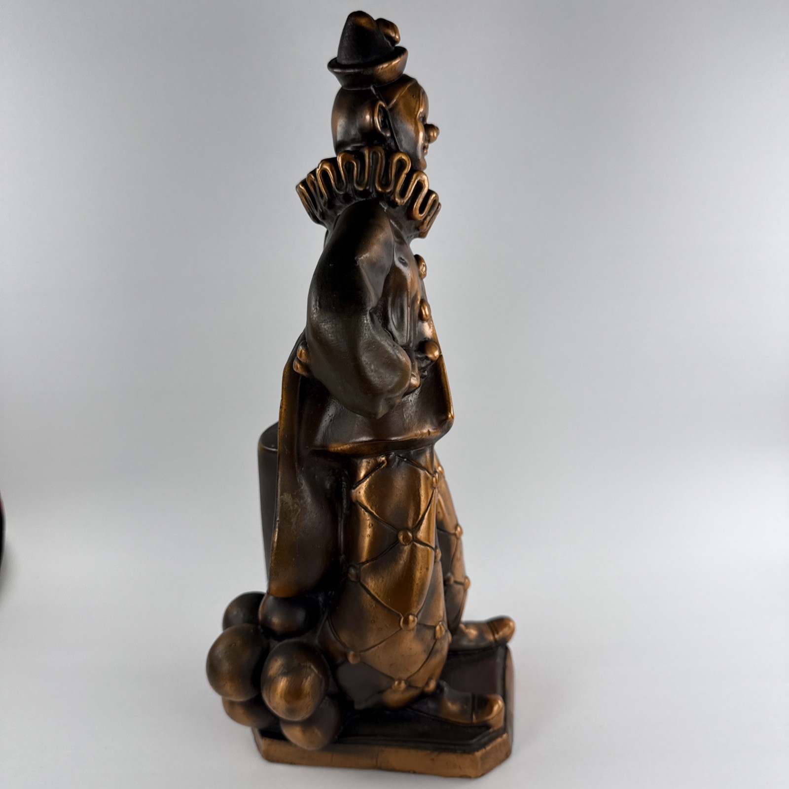Clown Jester Harlequin Standing Statue Metal? Bronze Tone 13.5” Large 4 Lb 2.2oz