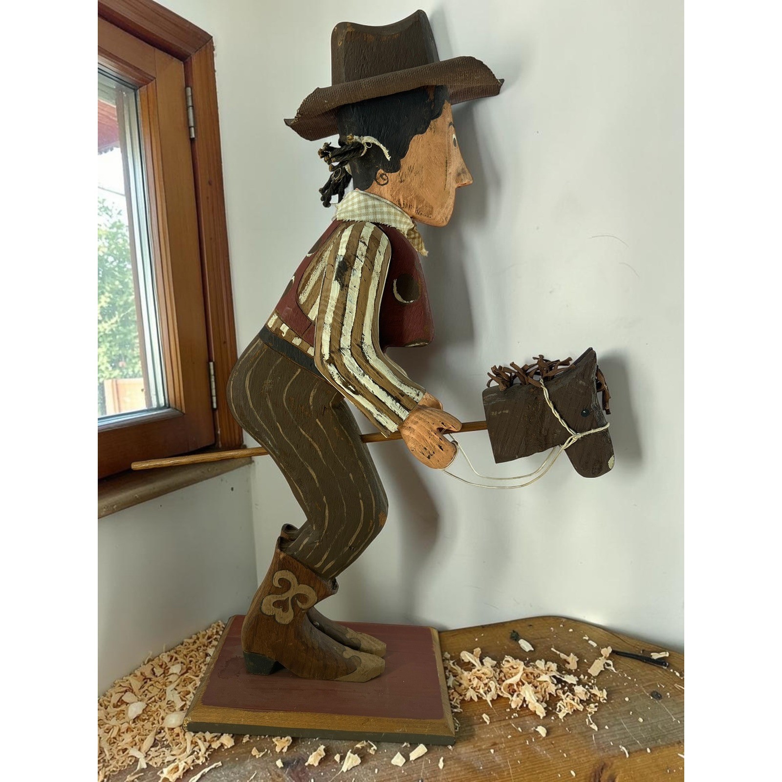 Hand Carved Cowgirl Folk Art Sculpture | One of a Kind Signed Wood Carving |