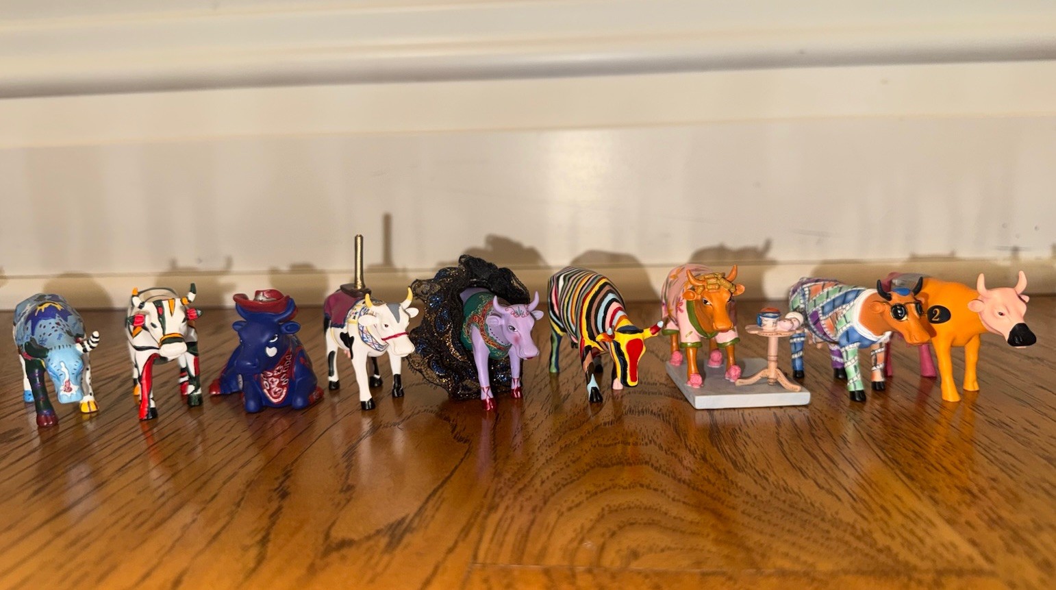 CowParade Moo Minis Lot of 9 Rainbow Pencil Cowboy Mini Cow Figurines