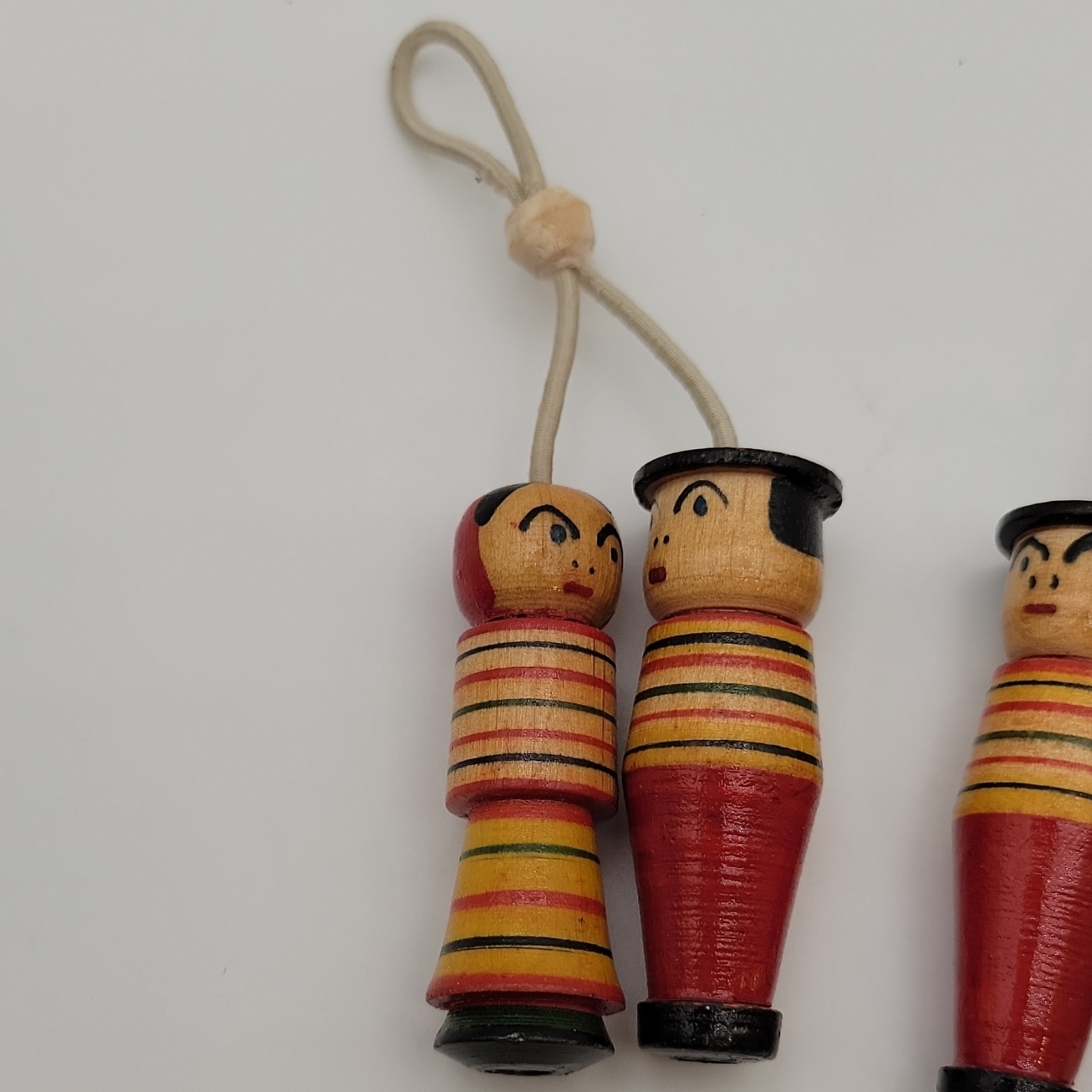Vtg Ukraine Wooden Figures Pair Cord Hanging Dolls Kokeshi Style Folk Art 3 Pair