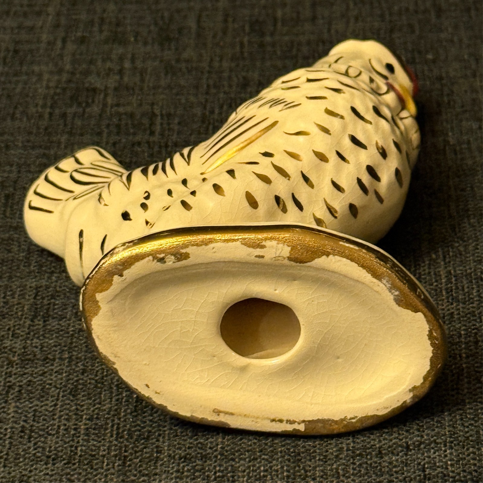 VTG Porcelain Rooster Chicken Hen Figurine Elegant White & Gold Accent Farmhouse