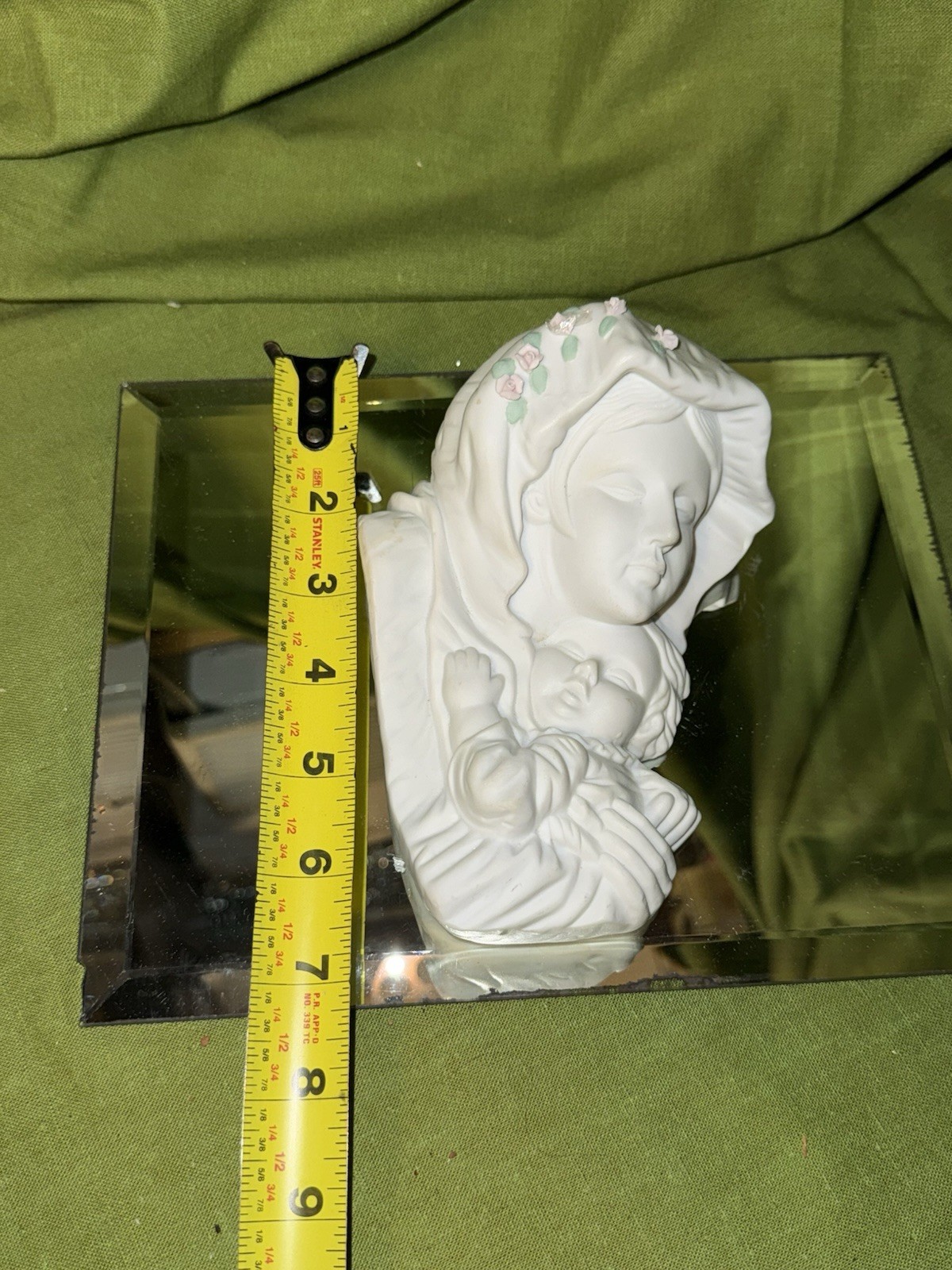 Madonna And Child By Autom – White Bisque Porcelain With Pink Flowers Figurine