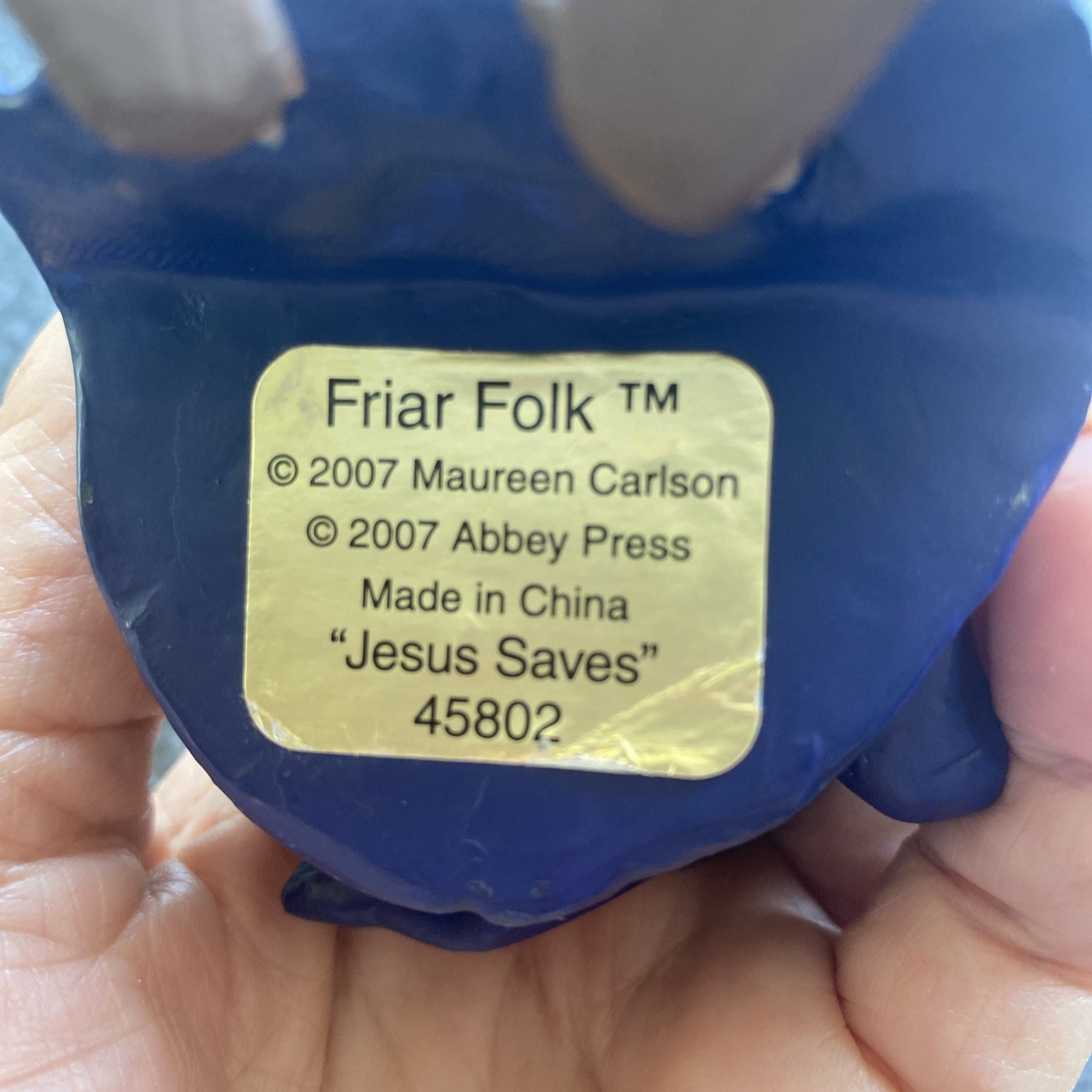2007 Friar Folk Figurine Laptop JESUS SAVES Blue Whimsical Faith Monk