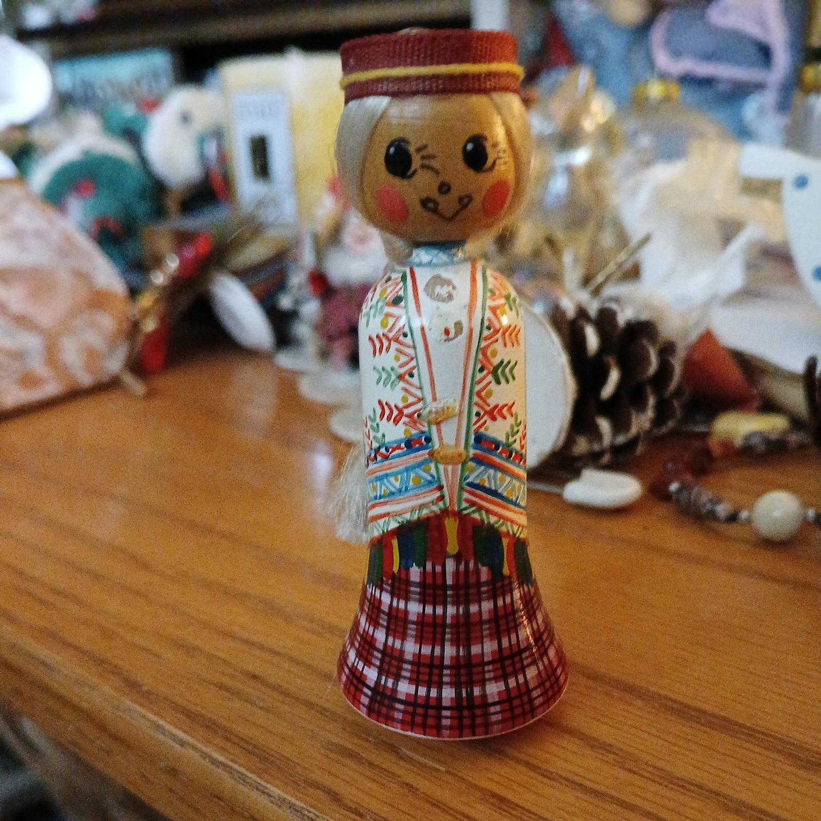 Wooden Doll Figure National Latvian Costume Folk Art