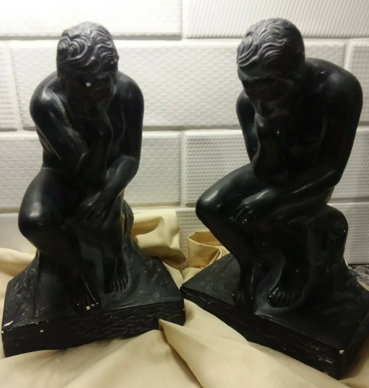 Esco Chalkware Thinking Man Bust Set Of Two Vintage BookEnds