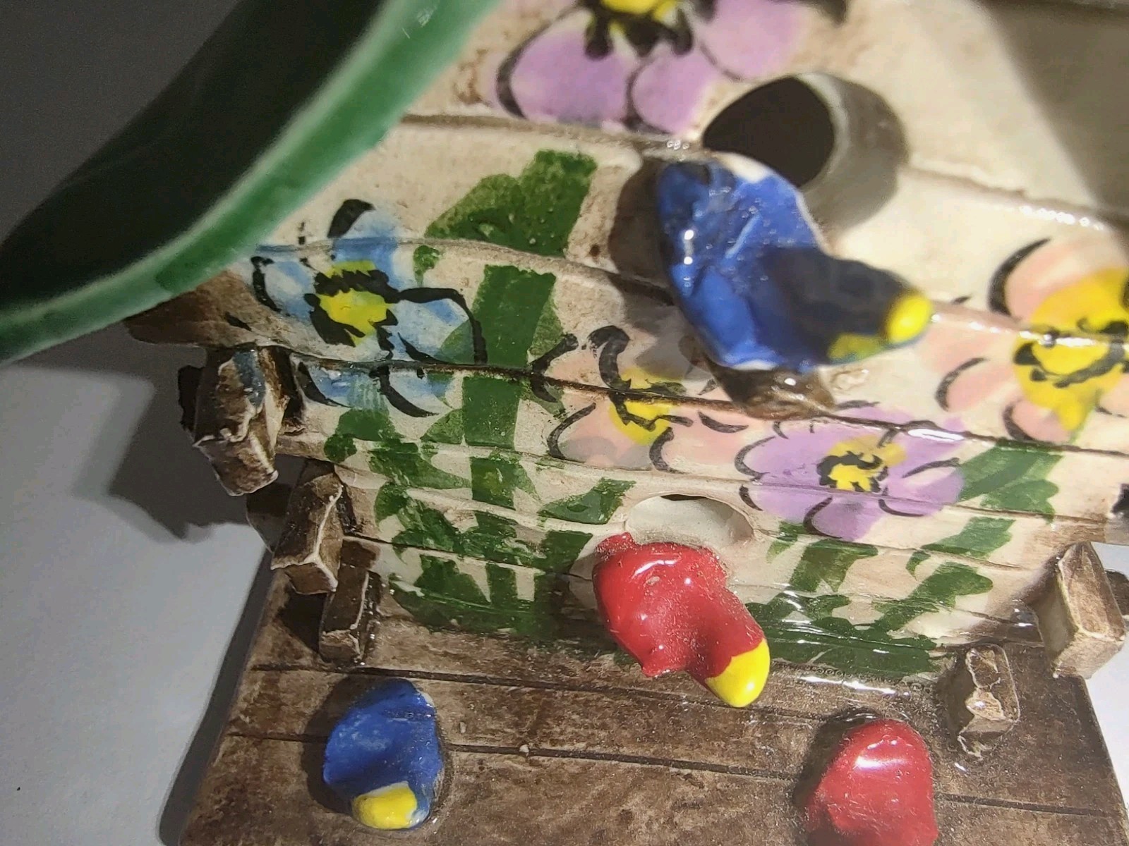 Vintage 1998 Ceramic Birdhouse Figurine Cottagecore Floral Birds Whimsical Decor