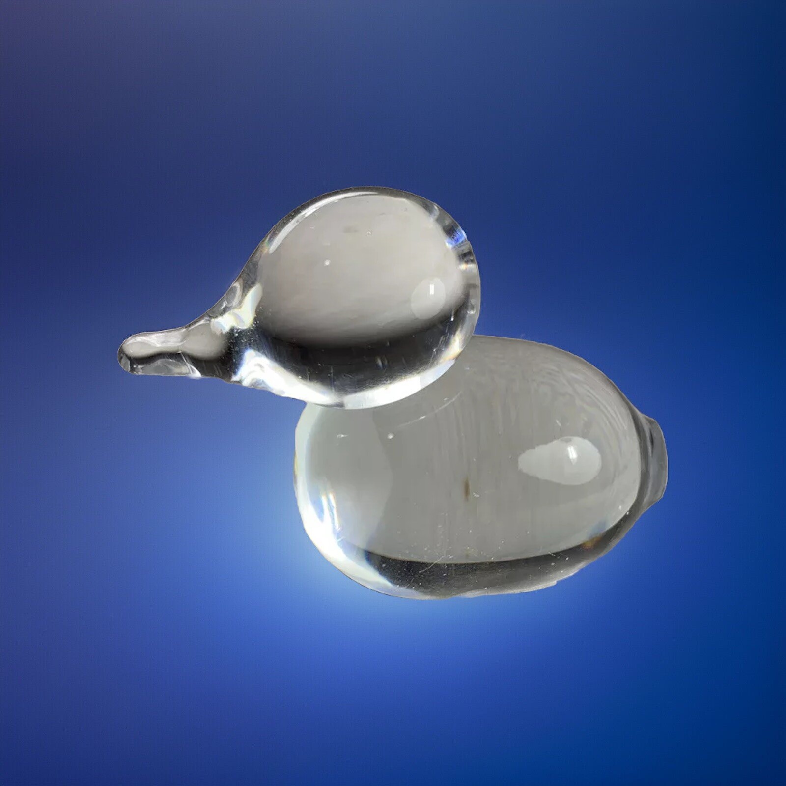 Vtg Clear Art Glass Duck Duckling Figurine Paperweight Abstract MCM Shiny Glossy