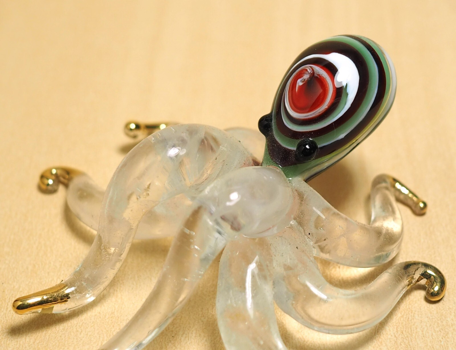 Maroon Green Octopus figurine handmade blown Glass gold trim decor – GIFT