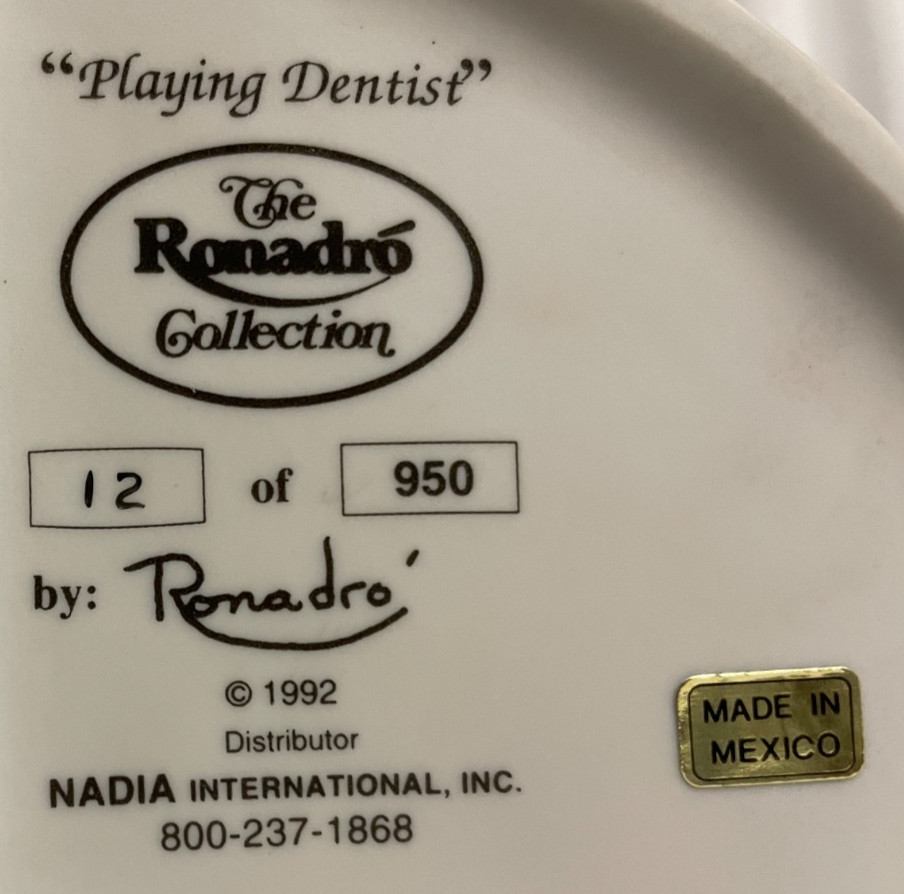 Ronadro Porcelain Dentist Figurine “Playing Dentist” Limited Edition 12 of 950