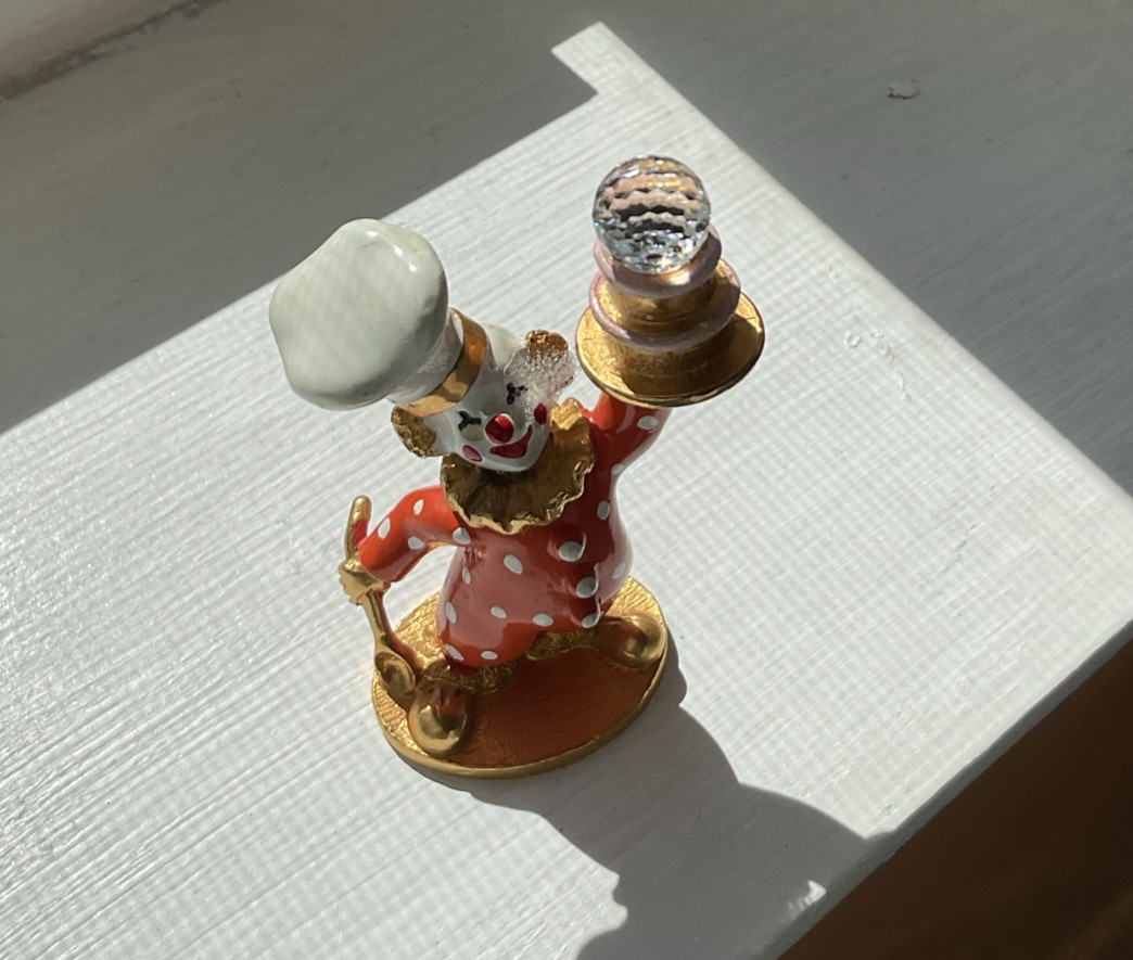 Vintage Spoontiques Clown Pastry Chef Holding Cake Crystal Ball Pewter